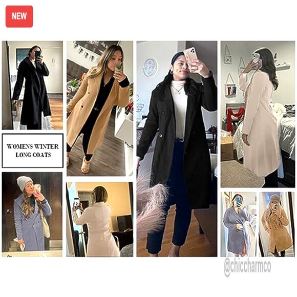 Long Double Breasted Pea Coat Slim Fit Wool Blend Winter Jacket - Picture 5 of 7